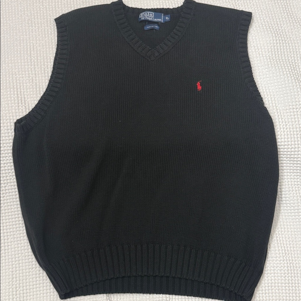 Polo by Ralph Lauren Black V‑Neck Knit Sweater Vest with Red Pony - Xl